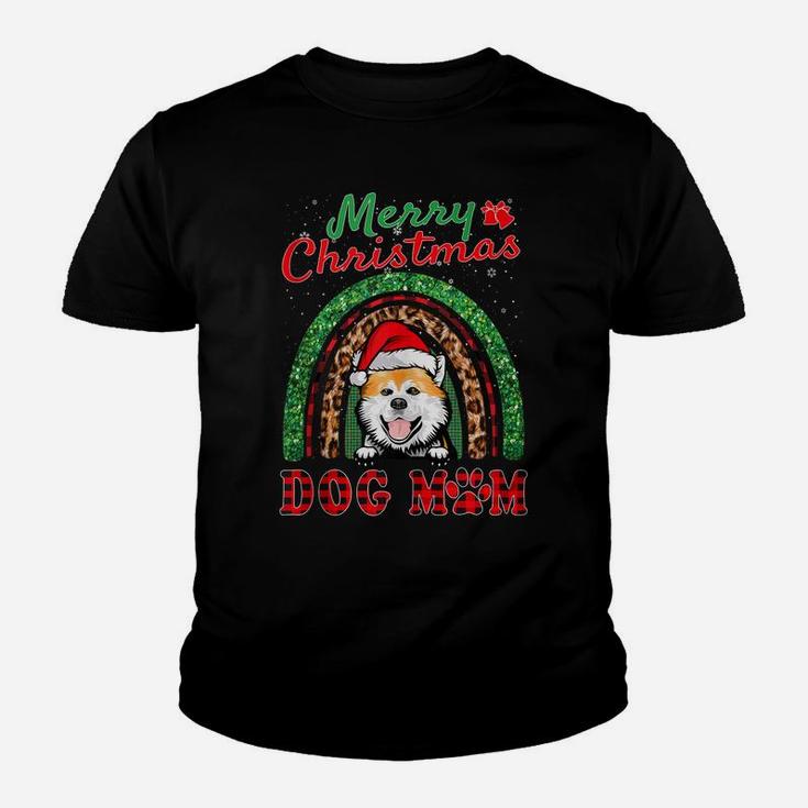 Akita Inu Santa Dog Mom Boho Rainbow Funny Christmas Youth T-shirt