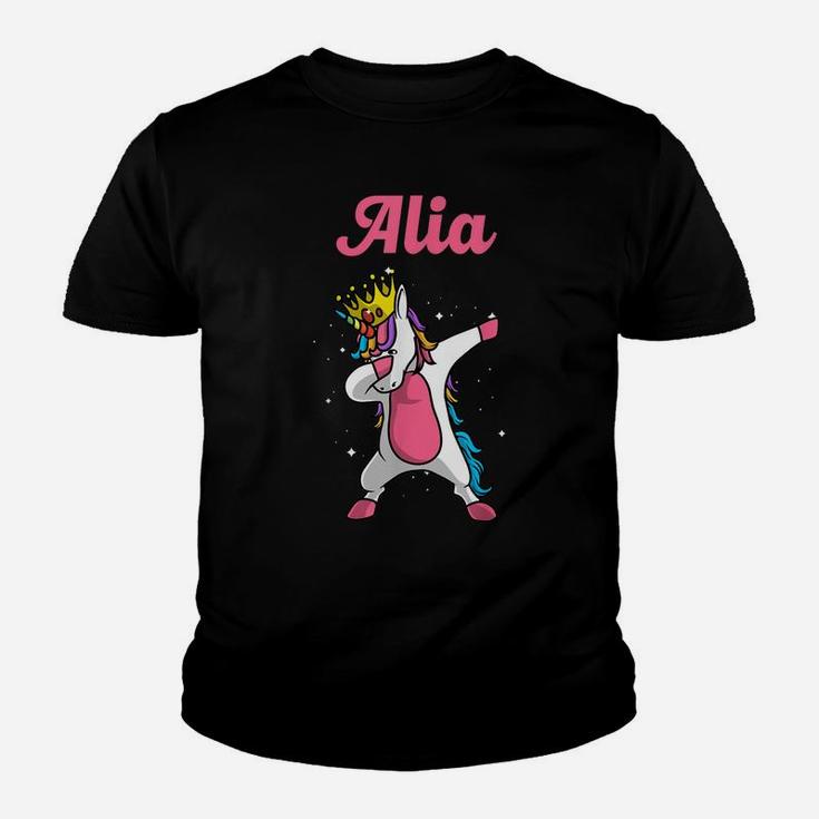 Alia Name Personalized Birthday Dabbing Unicorn Queen Youth T-shirt