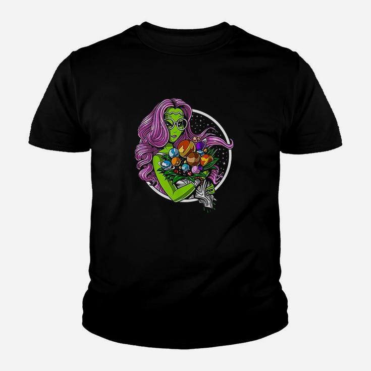 Alien Hippie Psychedelic Space Planets Flowers Women Youth T-shirt