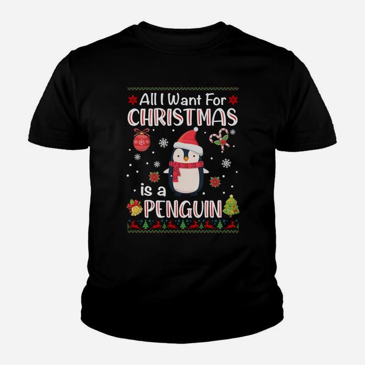All I Want Is A Penguin For Christmas Ugly Xmas Pajamas Sweatshirt Youth T-shirt