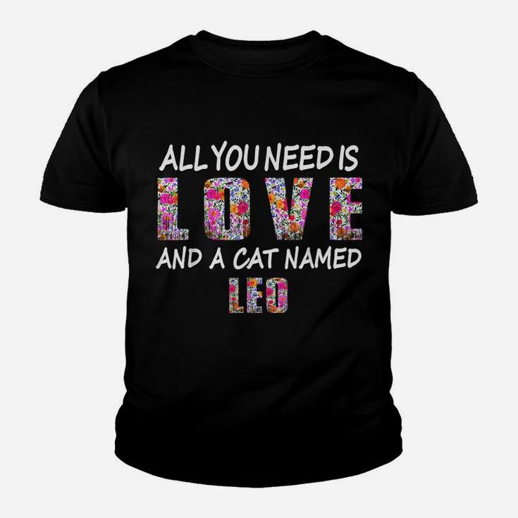 All You Need Is Love And A Cat Named Leo Vintage Floral Youth T-shirt