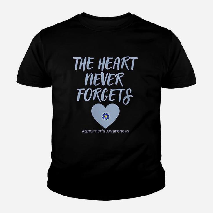 Alzheimers Awareness Heart Never Forgets Support Youth T-shirt