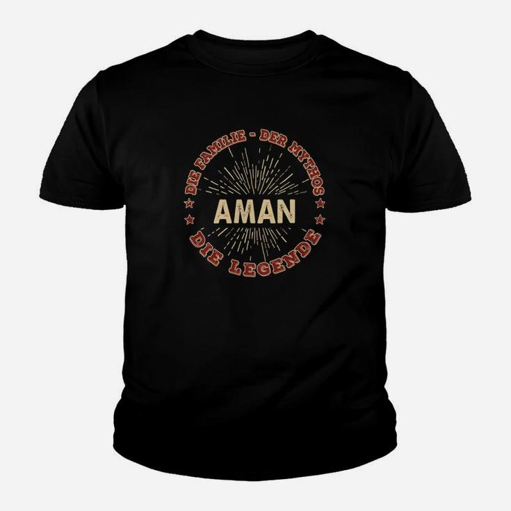 AMAN - Die Legende Personalisiertes Schwarzes Kinder Tshirt, Unikat Design