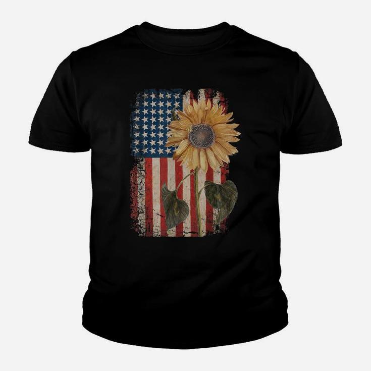 America Sunflower Flag 4Th July American Patriotic Flower Youth T-shirt
