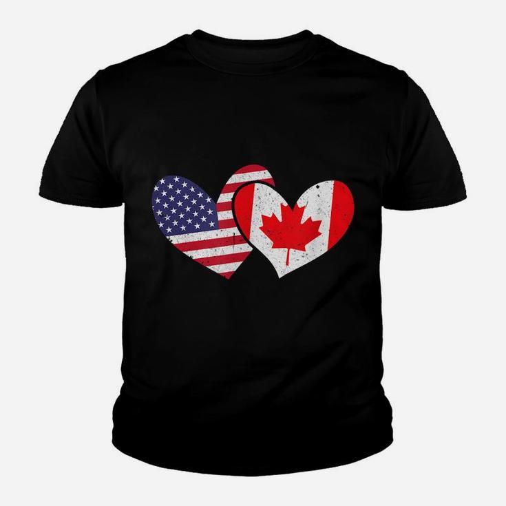 America Usa United States Love Canada Hearts Flags Design Youth T-shirt