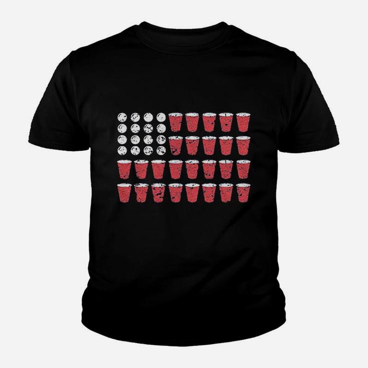 American Flag Beer Pong Funny Fourth Of July Drinking Youth T-shirt