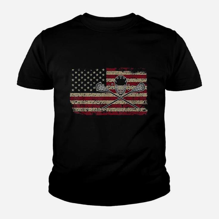 American Flag Lacrosse Gift Proud Usa Lax Player Jersey Youth T-shirt