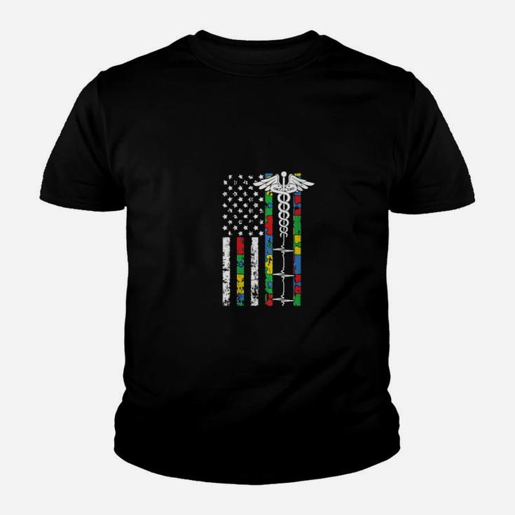 American Flag Nurse Autism Awareness Cool Registered Rn Youth T-shirt