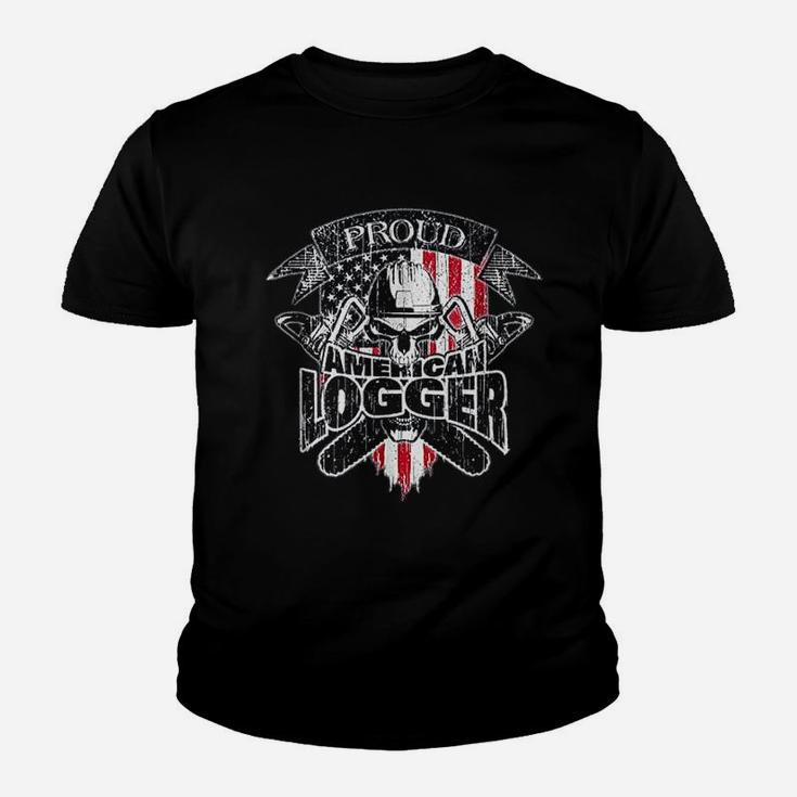 American Flag Proud American Logger Youth T-shirt