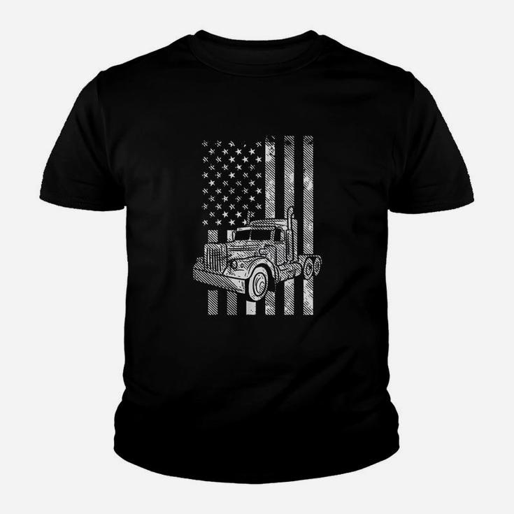 American Flag Semi Truck Us Trucking Driver Trucker Gift Youth T-shirt