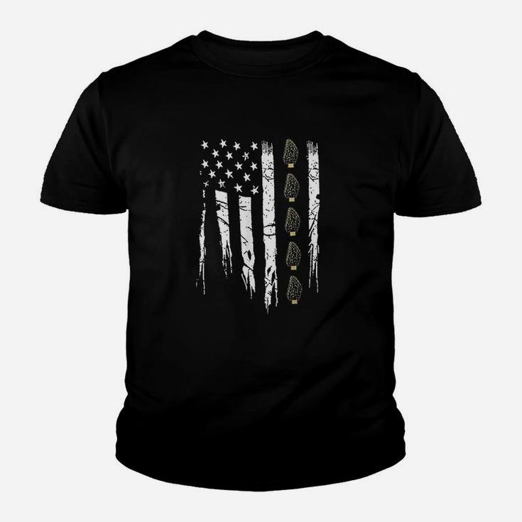 American Mushroom Hunterwith Morels In Usa Flag Youth T-shirt