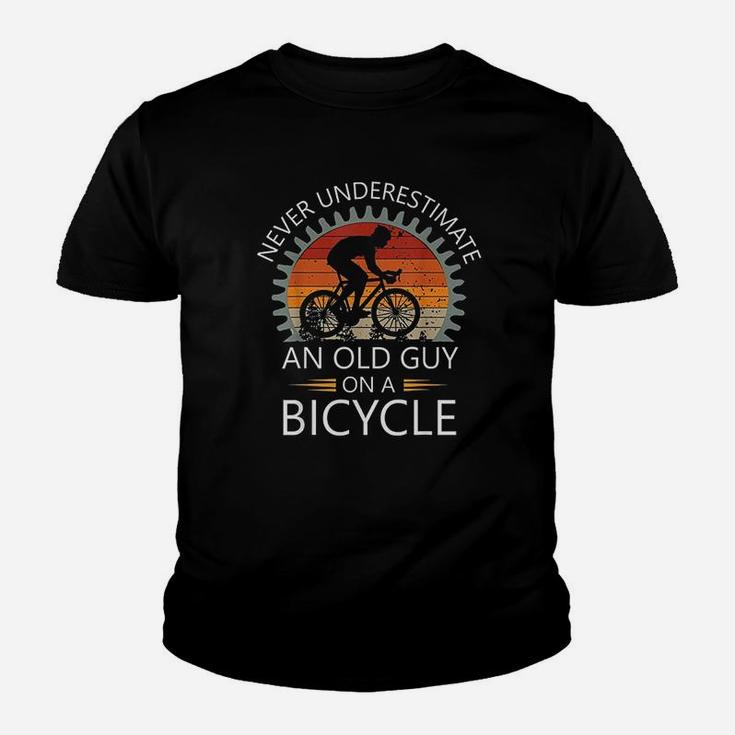 An Old Guy On A Bicycle Cycling Vintage Never Underestimate Youth T-shirt