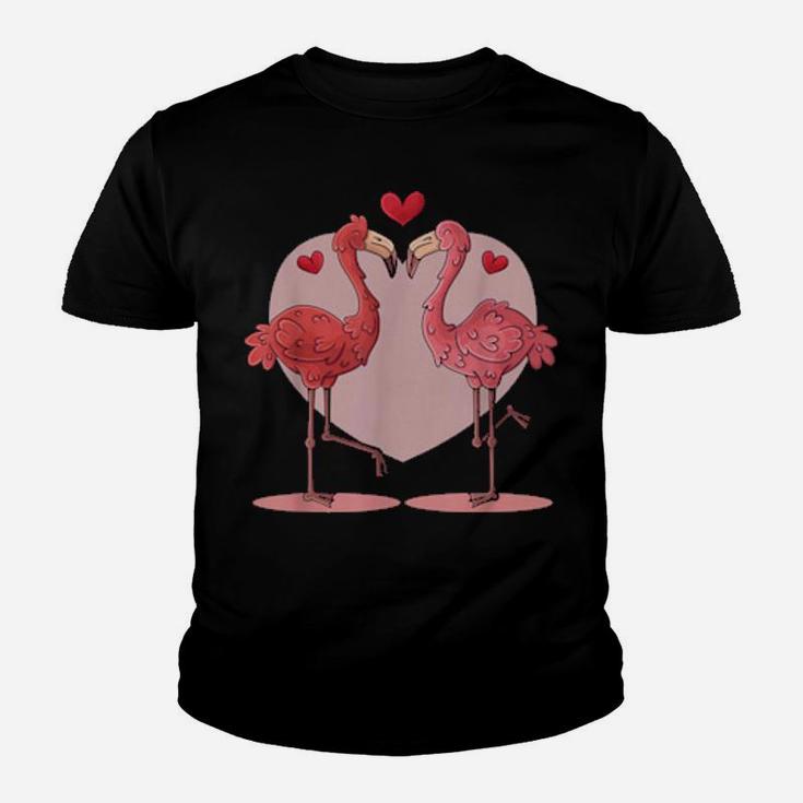Animal Love Valentines Day Cute Flamingo Pink Heart Youth T-shirt