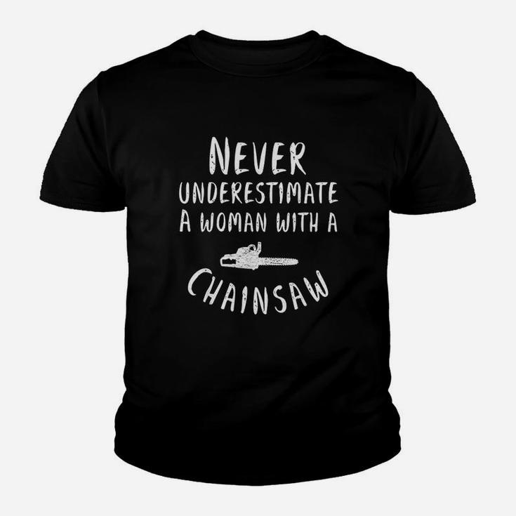 Arborist Gifts Logger Never Underestimate A Woman Chainsaw Youth T-shirt