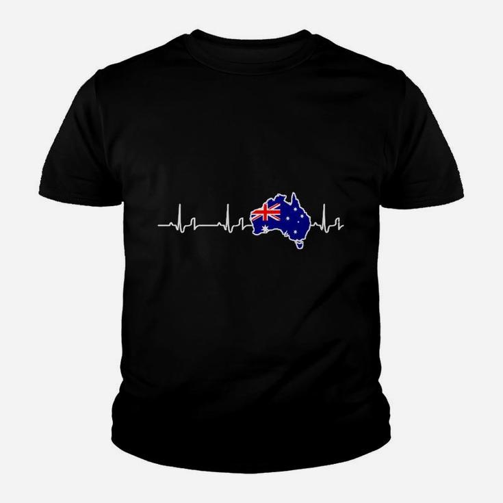 Australien Herzschlag Flagge Unisex Kinder Tshirt Schwarz, Patriotisches Design