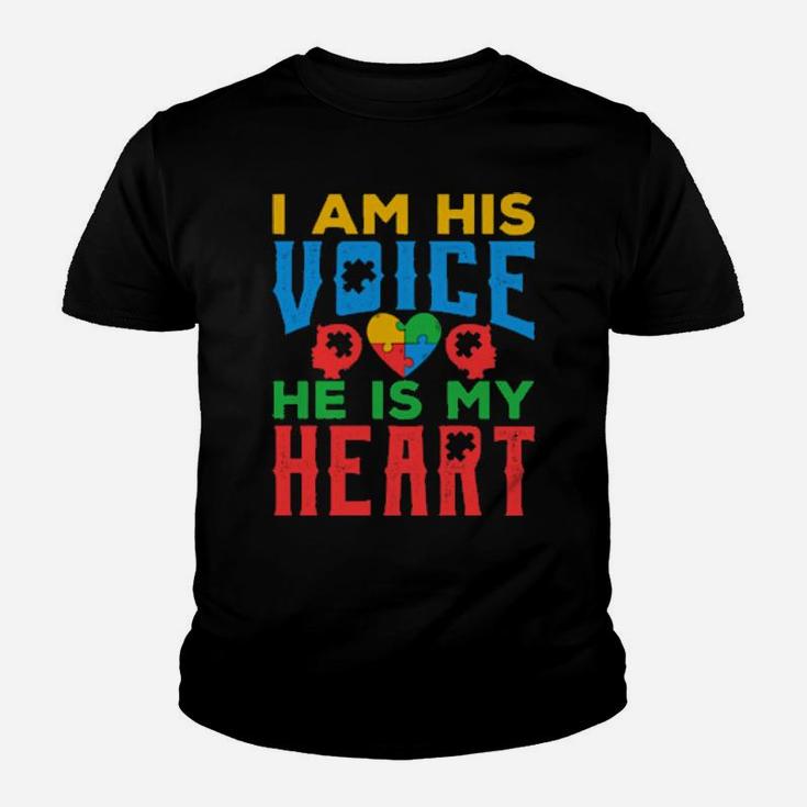 Autism Awareness Grandparents I Am His Voice He Is My Heart Youth T-shirt