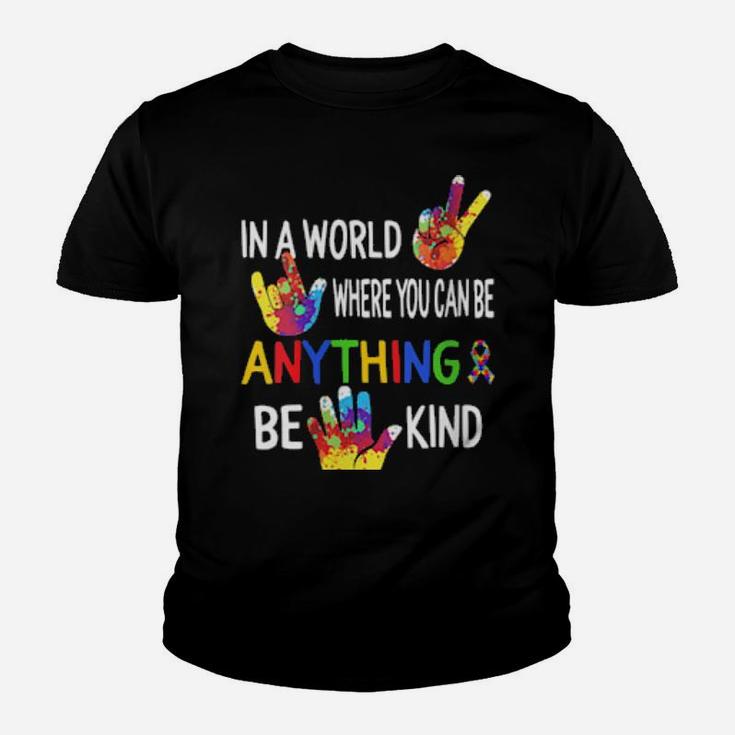 Autism Awareness In World Be Kind Asl Language Puzzle Ribbon Youth T-shirt