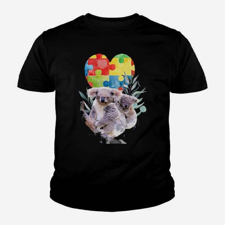 Autism Awareness Mommy Koala Bear With Baby Puzzle Heart Youth T-shirt