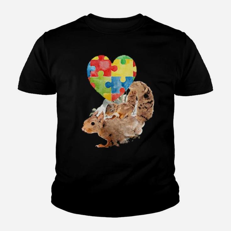 Autism Awareness Mommy Squirrel With Baby Puzzle Heart Love Youth T-shirt