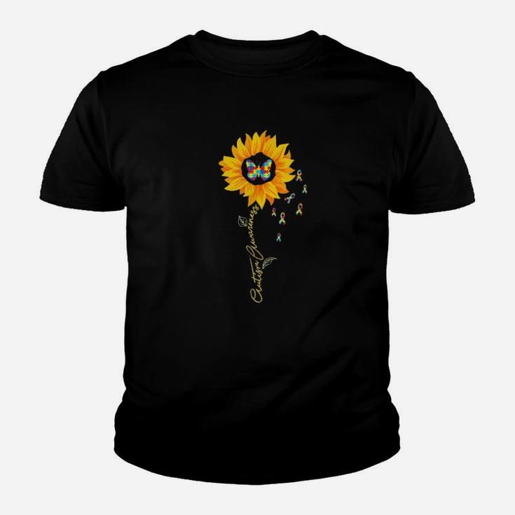 Autism Awareness Puzzle Pieces Butterfly In Sunflower Youth T-shirt