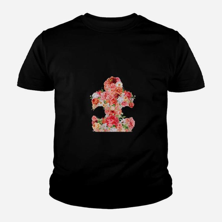 Autism Floral Puzzle Piece Autistic Art Youth T-shirt