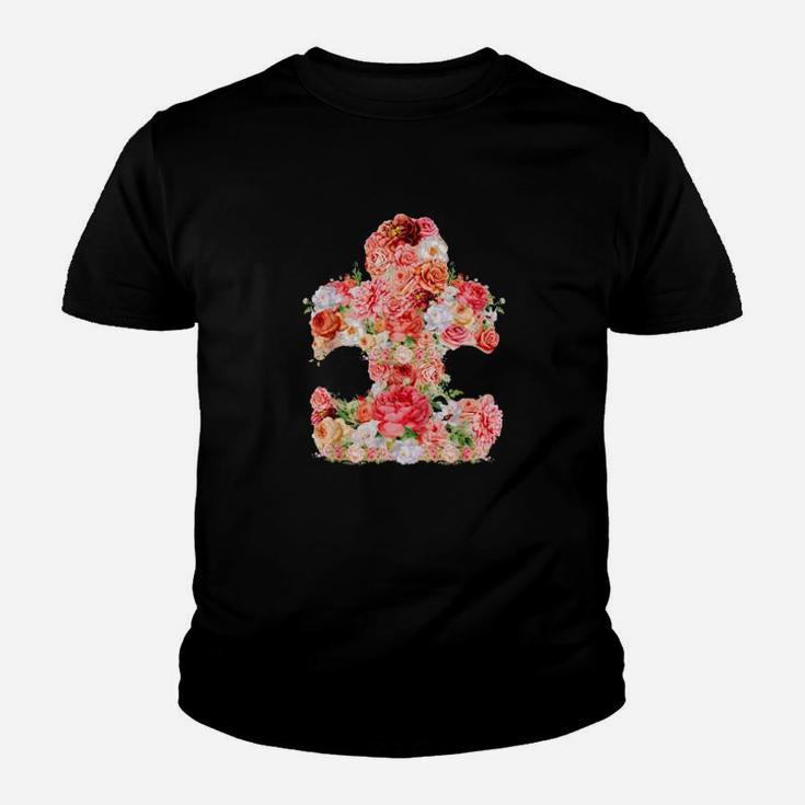 Autism Floral Puzzle Piece  Autistic Art Youth T-shirt