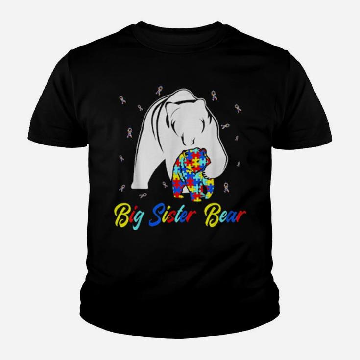 Autistic Big Sister Bear Autism Awareness Family Youth T-shirt