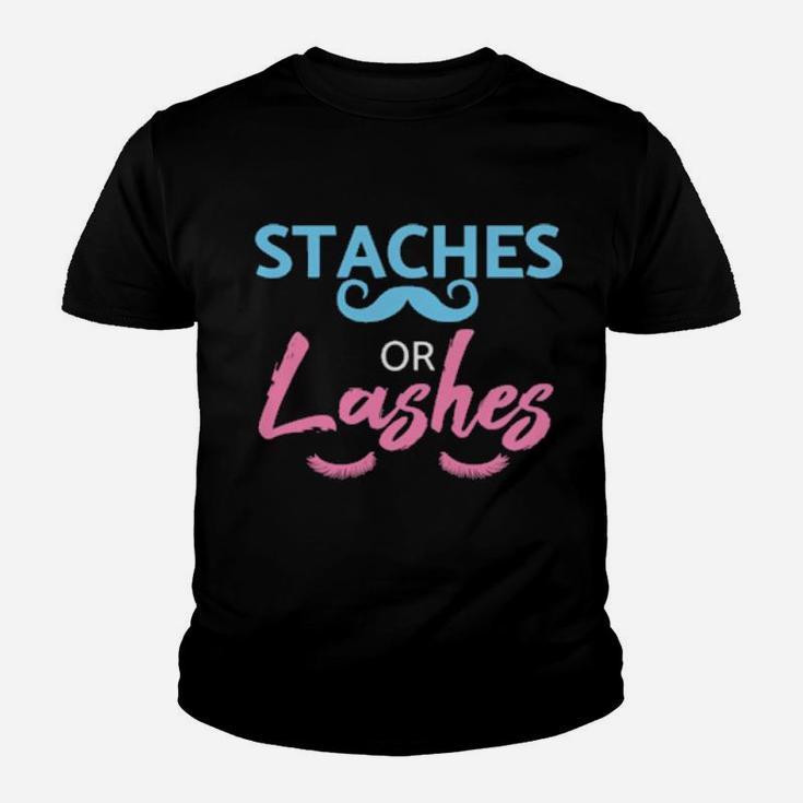 Baby Shower Gender Reveal Staches Or Lashes Youth T-shirt