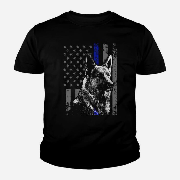 Back The Blue Thin Blue Line Flag K-9 German Shepherd Police Youth T-shirt