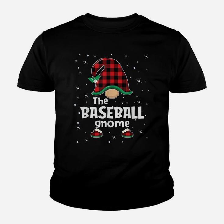 Baseball Gnome Buffalo Plaid Matching Christmas Gift Pajama Youth T-shirt