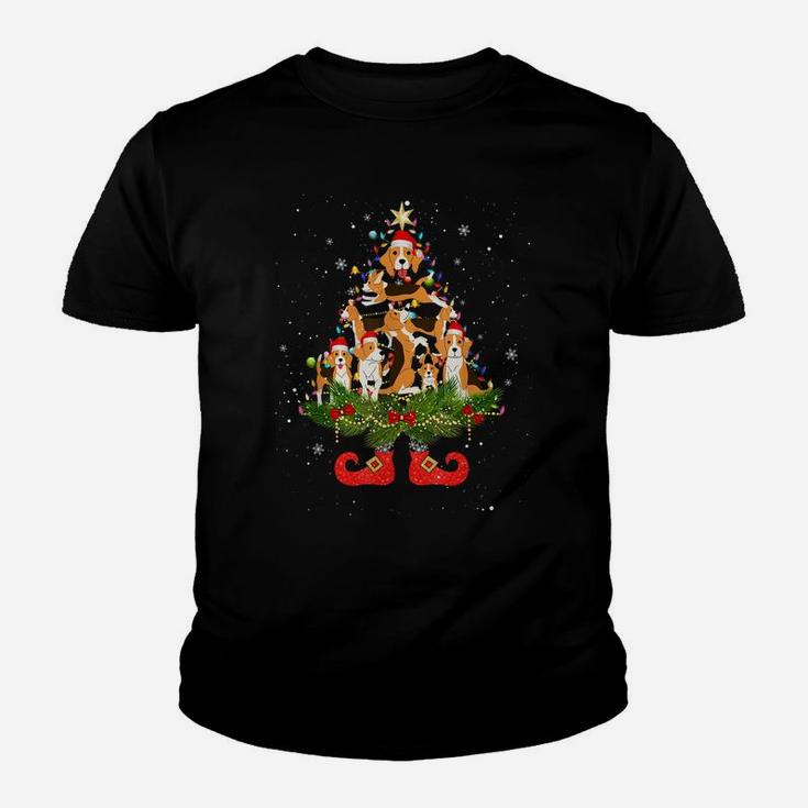 Beagle Christmas Tree Lights Funny Santa Hat Dog Lover Youth T-shirt