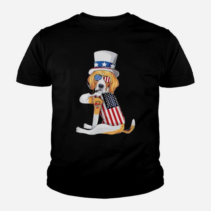 Beagle Dog Merica 4Th Of July Usa American Flag Men Women Youth T-shirt