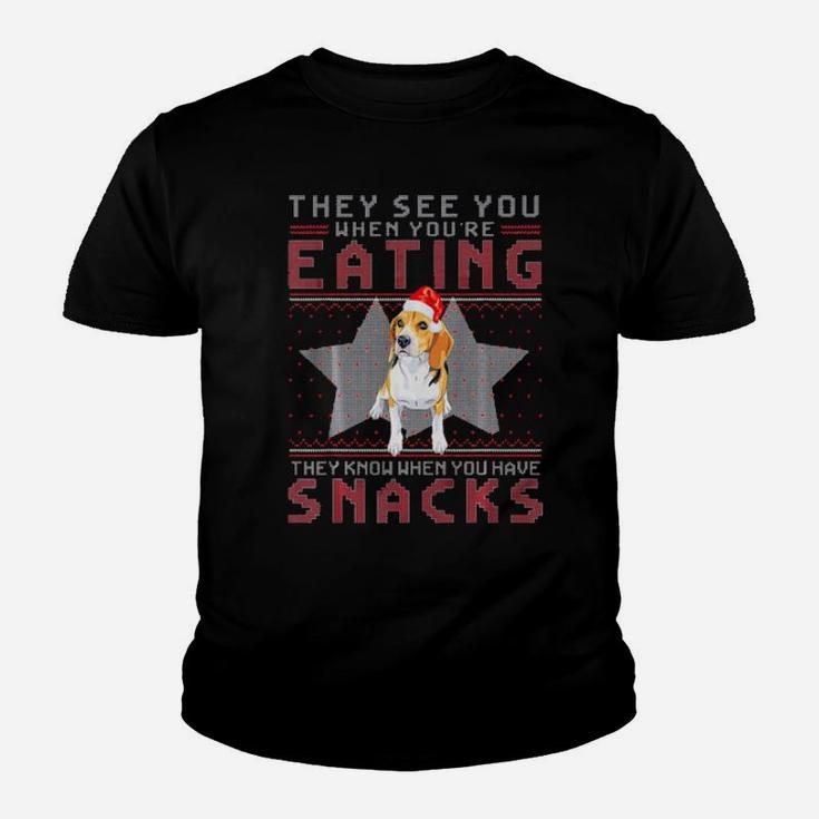 Beagle They Know When You Have Snacks Xmas Youth T-shirt