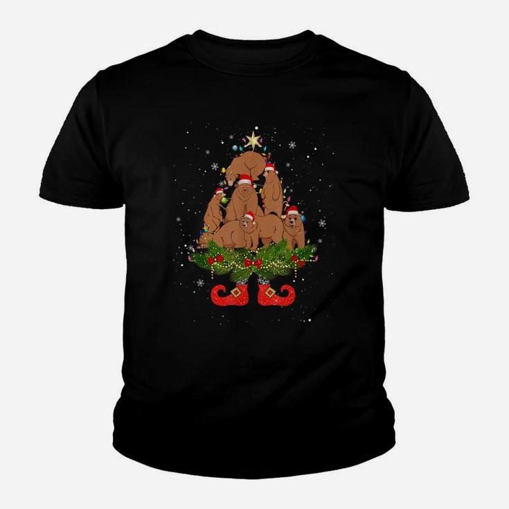 Bears Christmas Tree Lights Funny Santa Hat Lover Youth T-shirt