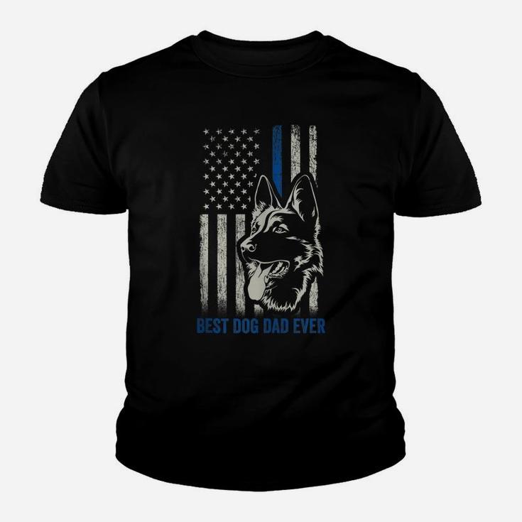 Best German Shepherd Dad Ever Dog K9 Blue Line Flag Police Youth T-shirt