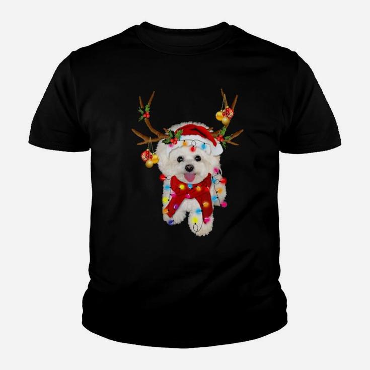 Bichon Frise Ready For Xmas Funny Bulldog Reindeer Horn Youth T-shirt