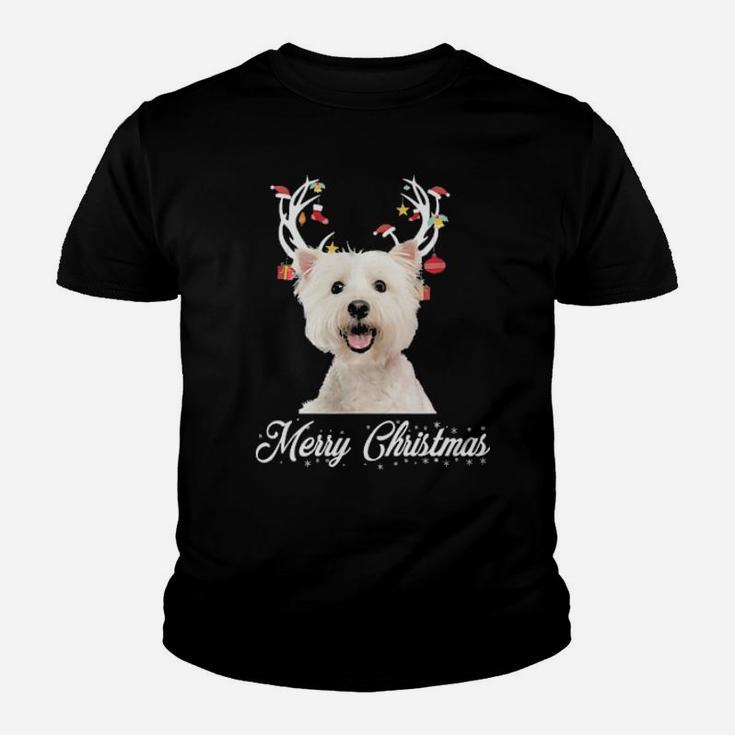 Bichon Frise Reindeer Horns Merry Xmas Dog Lover Gift Youth T-shirt