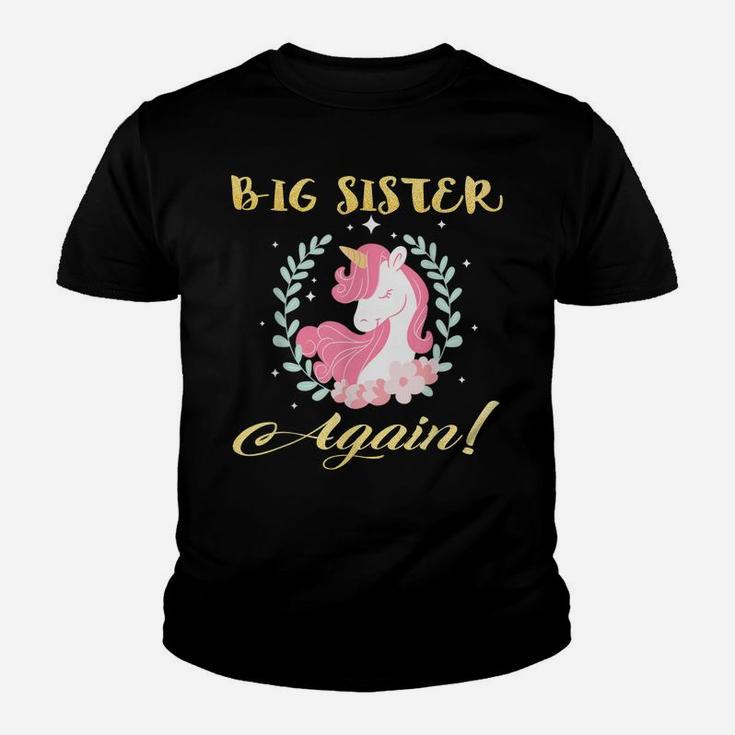 Big Sister Again Unicorn Flower Youth T-shirt