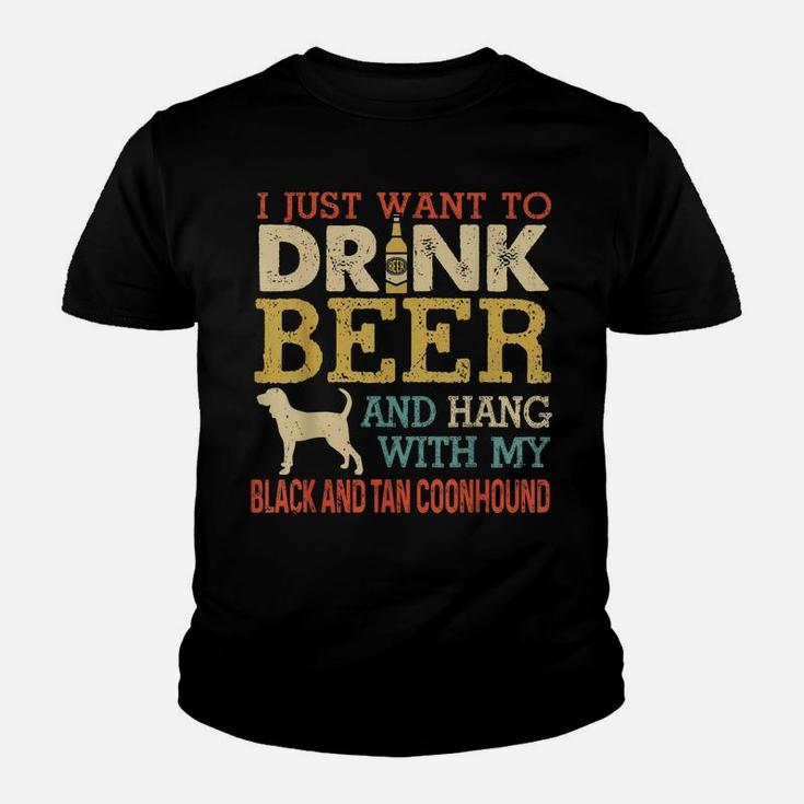 Black And Tan Coonhound Dad Drink Beer Hang With Dog Funny Youth T-shirt