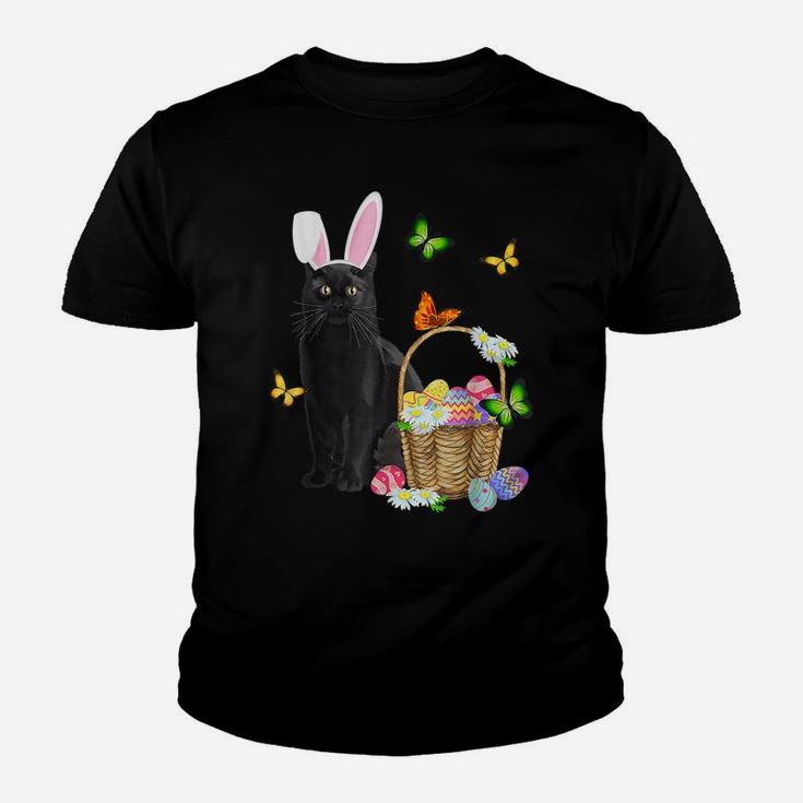Black Cat Bunny Hat Rabbit Easter Eggs Basket Egg Hunting Youth T-shirt