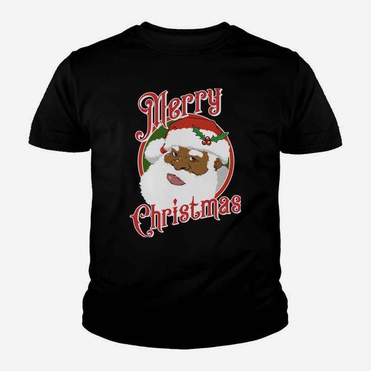 Black Merry Christmas African American Santa Claus Youth T-shirt