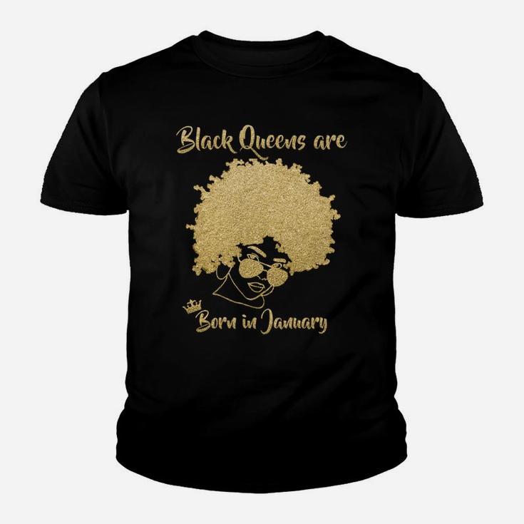Black Queen January Birthday Gift Woman Afro Choclit Melanin Youth T-shirt