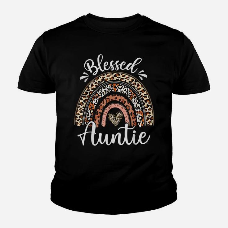 Blessed Auntie Funny Leopard Boho Rainbow Auntie Life Youth T-shirt