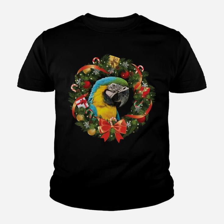Blue & Gold Macaw Parrot Christmas Wreath Sweatshirt Youth T-shirt