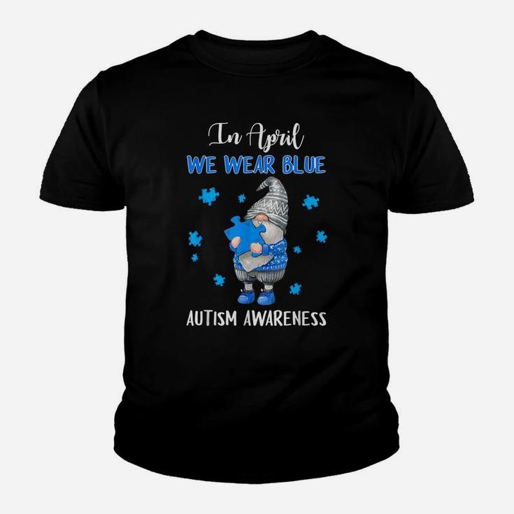 Blue Gnomes In April We Wear Blue Autism Awareness Month Youth T-shirt