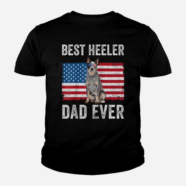 Blue Heeler Dad Australian Cattle Dog Lover American Flag Raglan Baseball Tee Youth T-shirt