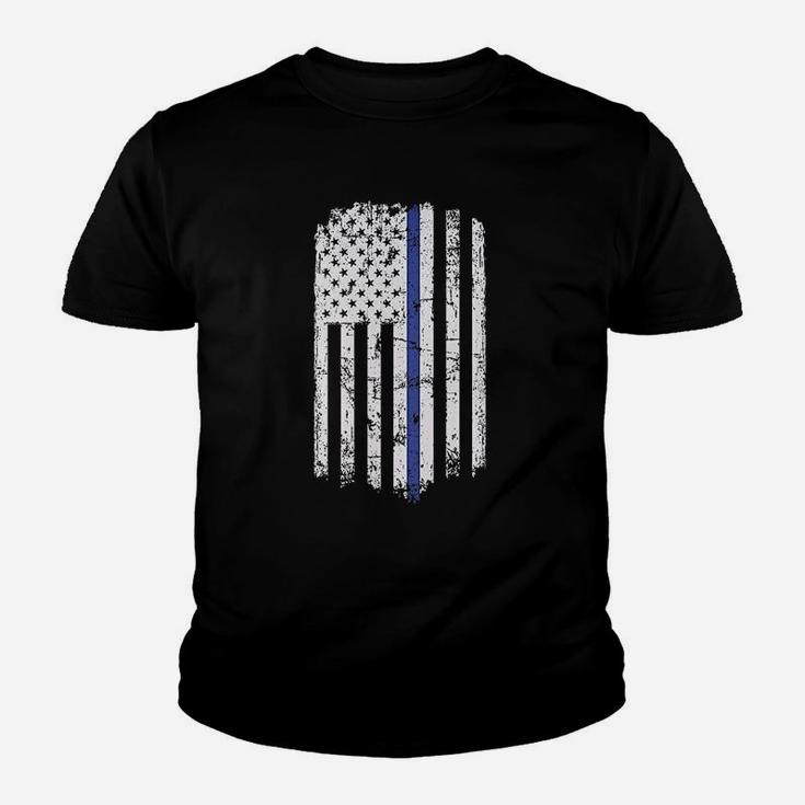 Blue Line Police American Flag Raw Edge Raglan Youth T-shirt