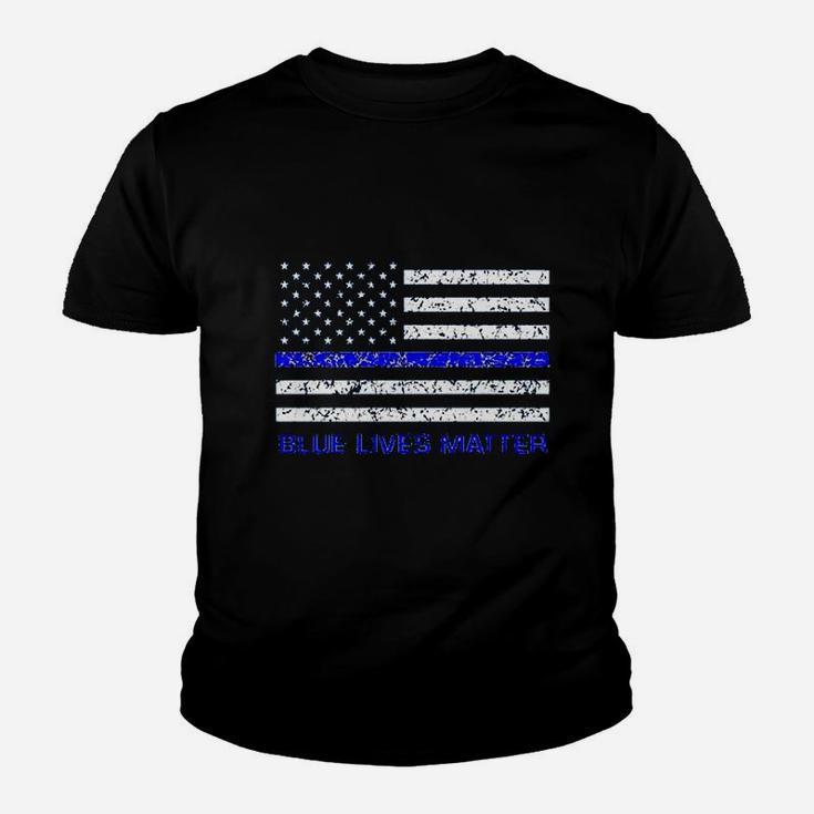 Blue Lives Matter Flag With Blue Line Printed Youth T-shirt