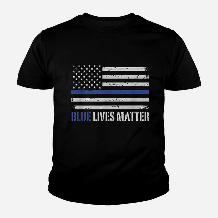 Blue Lives Matter Thin Blue Line American Flag Youth T-shirt