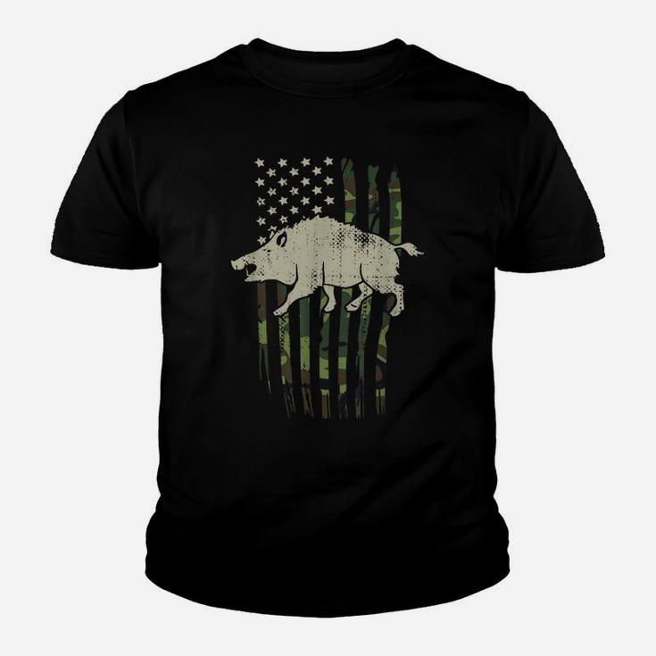 Boar Hunting Camouflage American Flag Hog Hunter Youth T-shirt